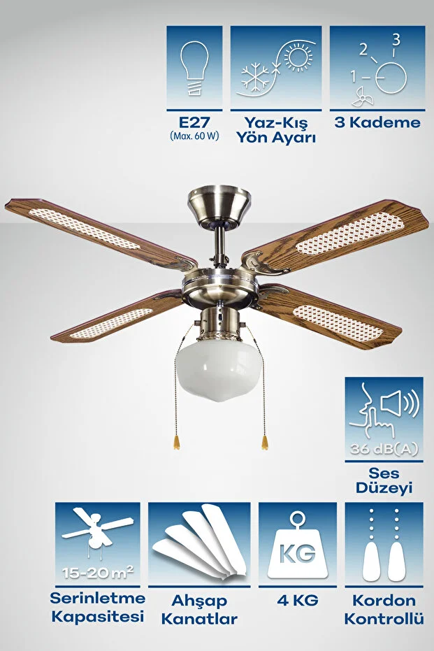 Blooma Goodhome Tavan Vantilatörü Ahşap Kanat 107 Cm